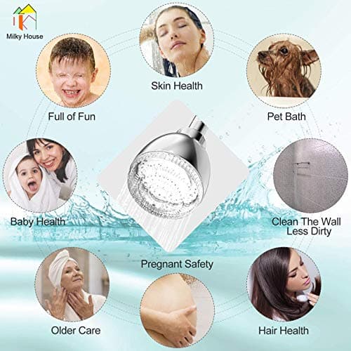 LED Shower Head, Shower Head with Light, 7 Color Flash Light Automatically Changing LED Fixed Showerhead for Bathroom Adjustable High Pressure Rain Shower Head Light up for Kid Adult Easy Installation 7