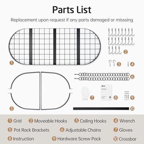 KES 48 Inch Large Hanging Pot Rack, Heavy Duty Oval Pot and Pan Hanging Rack Ceiling Mount, Pot Pan Hangers for Kitchen with 20 Hooks, Matte Black, (For 16" and 24" Joist Mount), KUR225S122-BK 9