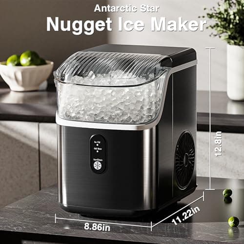 Antarctic Star Nugget Ice Makers Countertop, Pebble Ice Machine with Chewable Pellet Ice, 34Lbs/24H, Self-Cleaning, Sonic Ice, One-Click Operation, for Kitchen,Office Stainless Steel Black 6