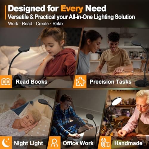 15W LED Desk Lamp with USB Charging Ports – Dimmable Table Lamp with 3 Color Temps, 5 Brightness, 4 Timers, Flexible Gooseneck Light with Base, Eye-Caring Reading Light for Home Office, Bedroom, Study 7