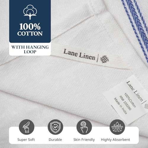 LANE LINEN Kitchen Towel Set- 12 Pack 14"x25" Dishtowels for Kitchen, Absorbent 100% Cotton Dish Drying Towels, Cleaning Cloth for Countertops, Soft & Durable, Machine Washable - Blue Stripe 8