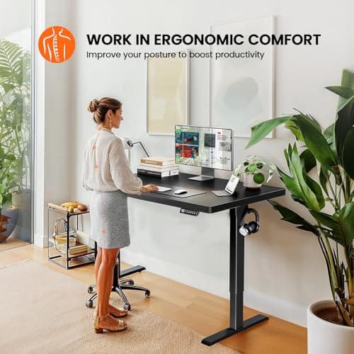 ErGear Standing Desk, 48 x 30 inch Whole-Piece Desktop Height Adjustable, Electric Sit Stand Desk with 4 Height Memory Setting, Ergonomic Desk for Home Office, Black, EGESD74B 8