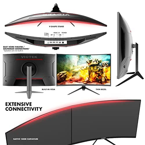 Viotek GNV32DBE 32-Inch Curved Gaming Monitor | 2560x1440p QHD | 165Hz | 120% sRGB | FreeSync/G-Sync | 2X DP, 1x HDMI 2.0 | 3 Years Zero Dead Pixels 6