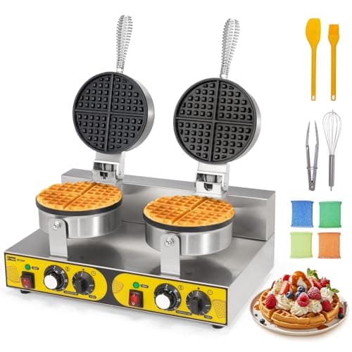 Dyna-Living Commercial Waffle Maker Double Head Waffle Maker, 2400W Non-Stick Commercial Waffle Iron Stainless Steel Waffle Machine for Restaurants, Large Waffle Machine Commercial