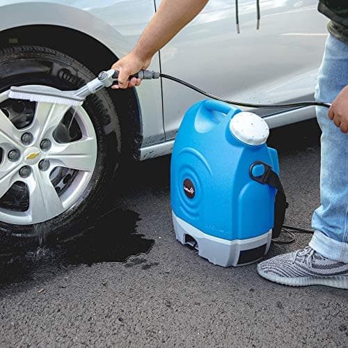 Ivation Multipurpose Portable Spray Washer w/Water Tank – Built in Rechargeable 2200 mAh Lithium Battery and 12v Car Plug - Metal Trigger Guns, Shower & Brush Heads and Flexible Hose 8
