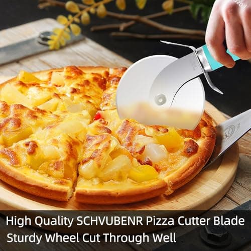 SCHVUBENR Premium Pizza Cutter Wheel - Ultra Sharp Stainless Steel Pizza Slicer with Non-Slip Soft Grip Handle - Multi-Purpose Cutter for Pizza, Dough & Pastry - Dishwasher Safe, Easy to Clean - Blue 8