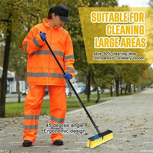 Zhehao 6 Pack 18 Inches Push Broom Outdoor, Multi Surface Garden Brush Broom with Adjustable 63" Long Handle for Deck, Driveway, Patio, Warehouse, Garage, Yard, Concrete Floor Cleaning 7