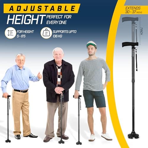 ZELECKS Walking Cane for Women & Men - Self Standing Adjustable Folding Cane with T Handle and 360 Pivot Base - Lightweight Foldable Walking Stick for Seniors - Collapsible Cane for Walking 5