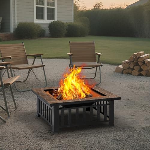 Panovue Fire Pit Table 32 Inch Square Metal Stove for Patio, Backyard, Garden | Multifunctional Outdoor Fireplace for Camping, Heating, Bonfire & Picnic 7