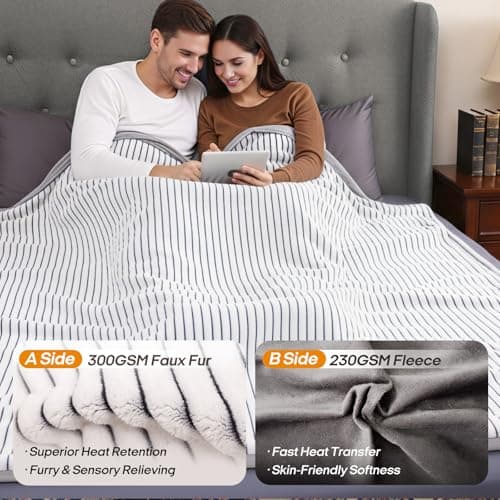 ZonLi 2-in-1 Weighted Heated Blanket for Back Pain, Heated Weighted Blankets (60”x80”,20lbs), 6 Heating Levels 1-10H Auto Off, Soft Ribbed Flannel Washable, Queen Size Chirstmas Gift for Family 9