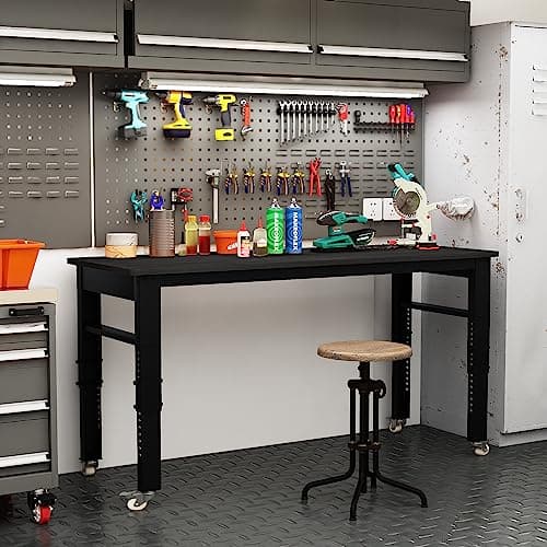DKLGG 2000Lbs Workbench Adjustable Height,Welding Bench, 47.2" Heavy-Duty Work Bench Table Mobile Workbench with Lockable Casters, Multifunction Work Station for Garage, Workshop, Home,Easy Assembly 5