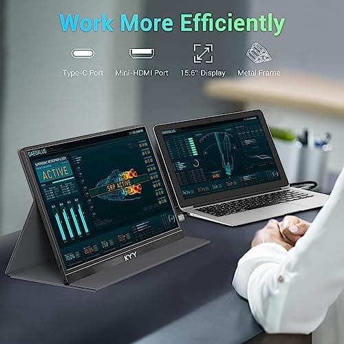 KYY Portable Monitor 15.6'' FHD 1080P USB C HDMI Gaming Monitor Ultra-Slim IPS Display w/Smart Cover & Speakers, Plug&Play, External Monitor for Laptop PC Phone Mac Xbox PS4 6