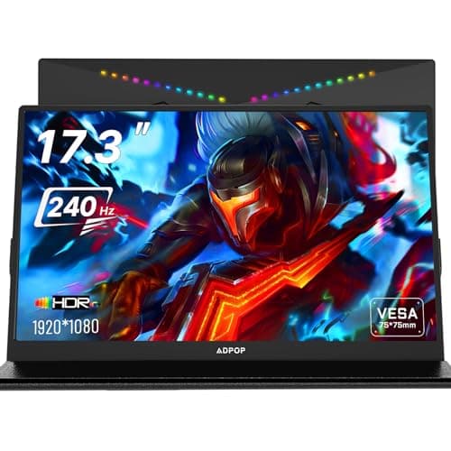 ADPOP 17.3'' IPS FHD 240Hz Portable Monitor | USB-C & HDMI | RGB Backlighting | Smart Cover & Speakers | Gaming, Office & Travel | Ultra-Slim HDR | for Laptop/PC/Mac/Phone/Xbox/PS5/Switch