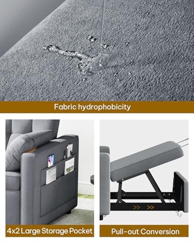 YITAHOME 55" Convertible Sofa Bed, Velvet Sleeper Sofa with Pull-Out Bed, 3-in-1 Futon Couch with Reclining Backrest and Side Pocket, Modern Loveseat for Living Room, Grey, Full Size 5