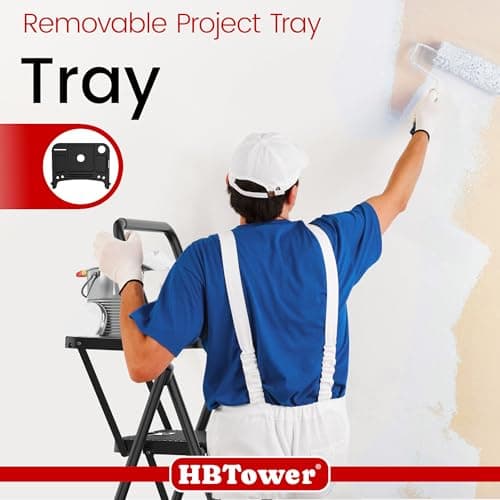 HBTower Step Ladder, Folding Step Stool with Wide Anti-Slip Pedal, Sturdy Steel Ladder, Convenient Handrail, Lightweight, Portable Steel Step Stool 5