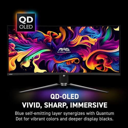 msi MAG 341CQP QD-OLED, 34 Curved OLED Gaming Monitor, 3440 x 1440 (UWQHD), 0.03ms Response time, 175Hz, True Black HDR 400, HDMI, DP Port, USB Type C, Tilt, Height, Black 5