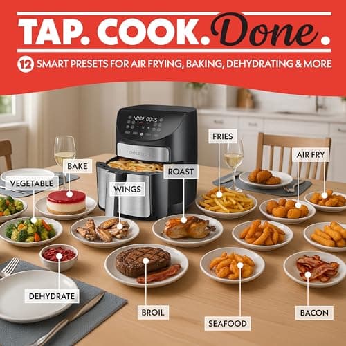 Gourmia Air Fryer - 7 Qt Large Capacity, FryForce360º, Digital Display with 10 Presets, Roast, Bake, Broil, Dehydrate, Dishwasher Safe Accessories, Black 11