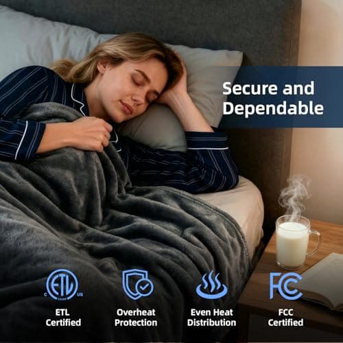 Westinghouse Heated Blanket, Electric Throw Blanket with 10 Heating Levels, 12 Hours Auto Off, Overheat Protection, Machine Washable, Flannel (Twin, 62x84 Inches, Charcoal) 6