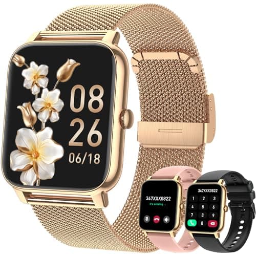 Smart Watch for Women Fitness Tracker: Gold Smart Watches for Women Digital Mens watches Make/Answer Call Waterproof Running Smartwatch Android Phone iPhone Samsung Compatible Heart Rate Monitor