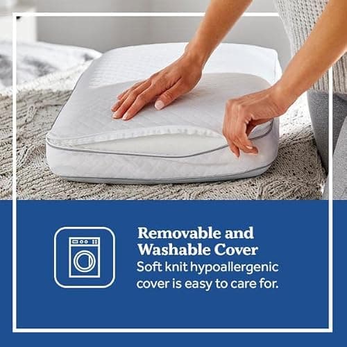 Sealy Essentials Premium Memory Foam Bed Pillow for Pressure Relief, Adaptive Design for Head and Neck Support with Washable Removable Cover, 1 Pack, White 6