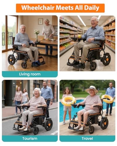 Electric Wheelchair, Foldable Wheelchair for Adults, 500W Motorized Wheelchair with 15+ Long Travel Range, All Terrain Portable Electric Wheelchair for Seniors Support 350LB 8