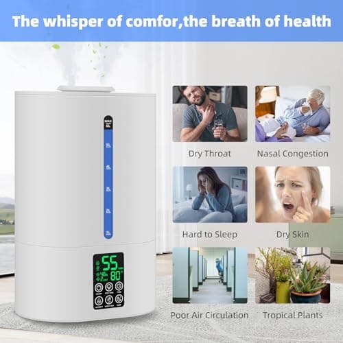 6L Humidifiers for Bedroom Large Room Home, Cool and Warm Humidifier for Baby and Plants Mist Top Fill Desk Humidifiers Essential Oil Diffuser, Quiet with Adjustable Mist,360°Nozzle-White 5