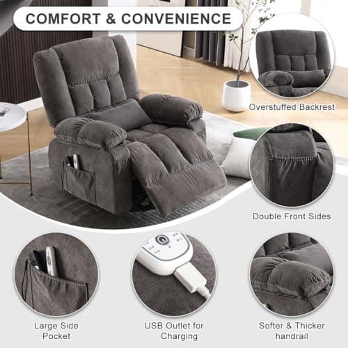 MAHOMICO Power Lift Recliner Chair for Elderly with Vibration Massage and Heating Functions, Electric Recliner Single Sofa with Side Pockets and USB Charge Port, Suitable for Living Room and Bedroom 5