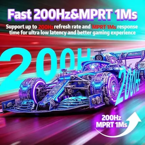 ZZA 27 Inch Curved Gaming Monitor 200Hz 180Hz 165Hz |1msMPRT |FHD 1080P Computer Monitor FreeSync|1800R|120% sRGB|HDR|Low Blue Light|HDMI DP Ports|VESA Mount|Metal Stand（No Speaker） 3
