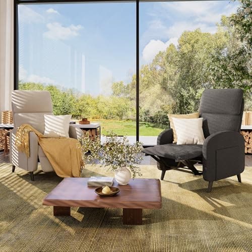 FLEXISPOT XC2 Recliner Chair for Adults, Fabric Small Reclining Chair Home Theater Seating with Side Pockets, Adjustable Modern Single Sofa Armchair, Extended Footrest for Living Room(Brown) (Grey) 7