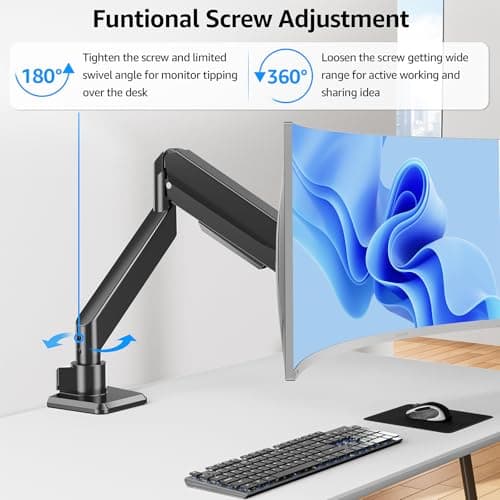 ErgoFocus Heavy Duty Monitor Mount for Max 49 inch Ultrawide Screens, Hold 2.2 to 44 lbs, Premium Single Monitor Arm for Samsung Odyssey G9 and More, Adjustable Gas Spring Desk Stand, VESA Mount 5