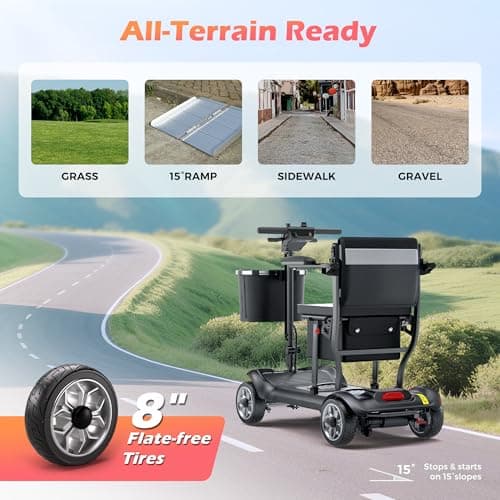 Lightweight Mobility Scooter for Adults & Seniors - Cruise & Airport Approved, 43lb Foldable Portable Motorized Scooters with Removable Lithium Battery for 12.4 Miles Travel, 300lb Capacity, Black 7