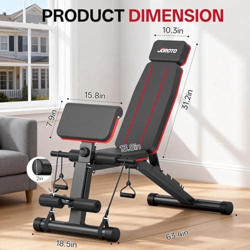 JOROTO Adjustable Weight Bench for Home Gym, 1000 LBS Foldable Incline Decline Flat Workout Bench with Leg Extension & Back Extension, Exercise Preacher Curl Bench for Full Body Training, Red MD55 8