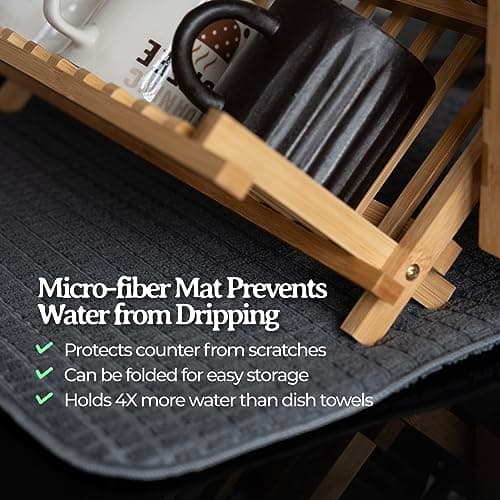 gohyl Kitchen Dish Drying Rack for Counter - Bamboo Wooden Collapsible Dishes 2 Tier Small Strainer Dishrack 5