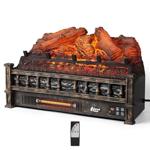 TURBRO Eternal Flame Infrared Electric Fireplace Logs, 23" Infrared Quartz, Remote Control Fireplace Insert Log Heater, Realistic Lemonwood Ember Bed, Thermostat, Timer, 1500W Bronze