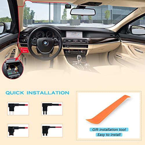 Dash Cam Hardwire Kit, Mini USB Hard Wire Kit Fuse for Dashcam, Plozoe 12V-24V to 5V Car Dash Camera Charger Power Cord, Gift 4 Fuse Tap Cable and Installation Tool（11.5ft 5