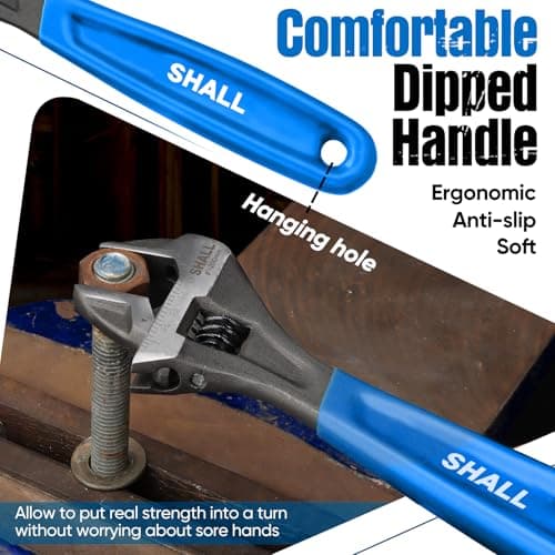SHALL 3-Piece Adjustable Wrench Set, 10/8/6 Inch Cr-V Steel Wrench with Cushion Grip, Wide Jaw Black Oxide Wrench with Laser-etched SAE Scales for Home, Garage, Workshop and DIY, Dark Blue 6