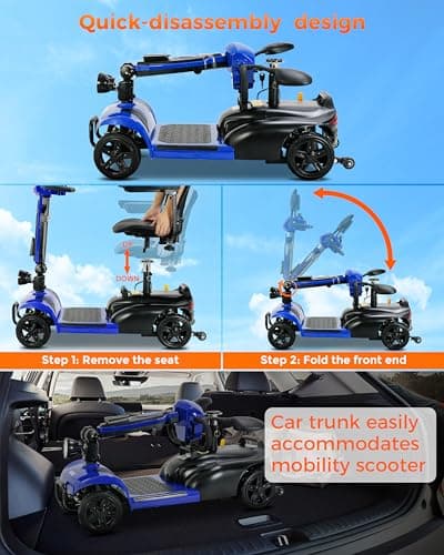 MOVEMAGIC 30 Miles Long Range 4 Wheel Electric Mobility Scooter, Foldable Travel Scooter for Adults with 350W Motor, 300 lb Capacity, 720Wh Battery, Dual Baskets (Blue, Modern Style) 5