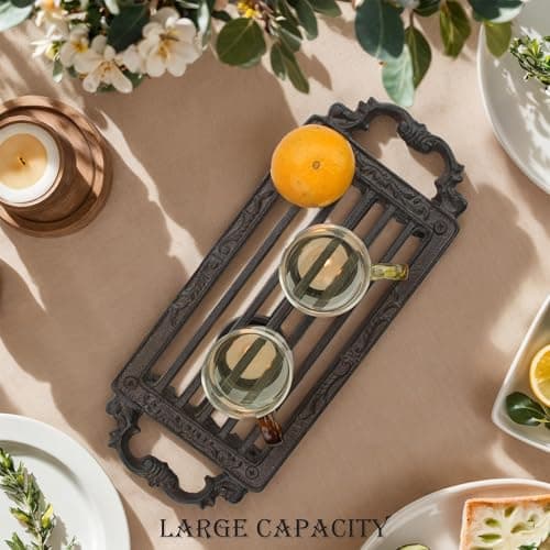 Linton Arts Cast Iron Teapot Warmer, Durable Tea Pot Warmer with 2 Tealight Holders for Tea, Coffee & Food Simmer Pot, Heavy-Duty Tea Warmer for Desk or Home, Includes Candle& Pinch Mitts 6