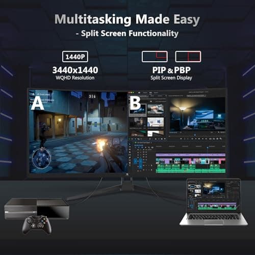 Z-Edge 34" Curved Gaming Monitor, WQHD 1440P 165Hz 144Hz PC Monitor, MPRT 1ms, 21:9 Aspect Ratio, 1500R, 16.7M Colors, 3000:1 Contrast, UG34 Frameless Bezel, 2X DP 1.4 Ports and 2X HDMI 2.0 Port 5