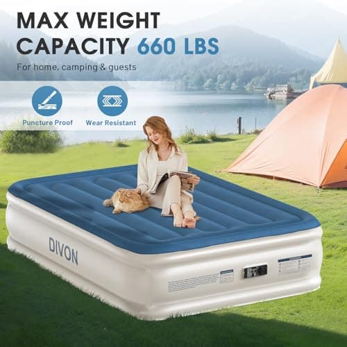 DIVON Air Mattress Full with Built in Pump,18’’Thicken Inflatable Mattress in 3 Mins,Foldable Blow Up Mattress,Portable Full Size Air Mattress for Camping,Travel&Floor,Air Bed for Adults,660lbs 5