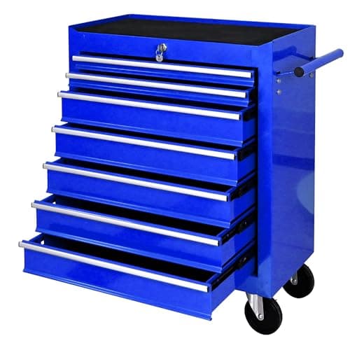 BouPower Rolling Tool Chest, 7-Drawer Rolling Tool Box with Interlock System and Wheels for Garage, Warehouse, Workshop, Repair Shop
