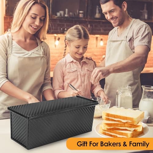 Spmarkt 2pack 1LB Black Pullman Loaf Pan with Lid, Non-Stick Sandwich Bread Loaf Pan, Easy Release Bread Pan with Lid for Homemade Bread 9