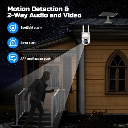 4G LTE Cellular Solar Security Camera, Solar Powered Wireless Cellular Security Camera Outdoor with Built-in SIM Card, 360° Live View, 2K Color Night Vision, Motion Alert, Remote Access, 2-Way Audio 7