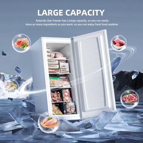 Antarctic Star 6.0 Cu.Ft Upright Freezer, Compact Stand Up Freezer with 7-Temp Control, Removable Glass Shelves, Adjustable Legs & Reversible Door, for Home, Apartment, Dorm, White 5