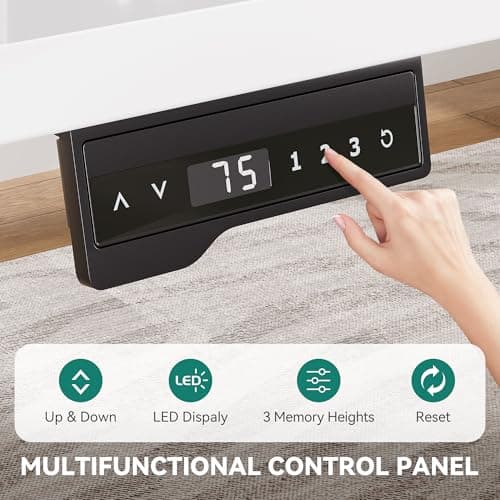 YITAHOME L Shaped Standing Desk with Power Outlets & LED Lights, 63" Electric Standing Desk Adjustable Height Sit Stand Corner Standing Desks with Drawers & Sliding Door, High-Gloss White+Natural Oak 7