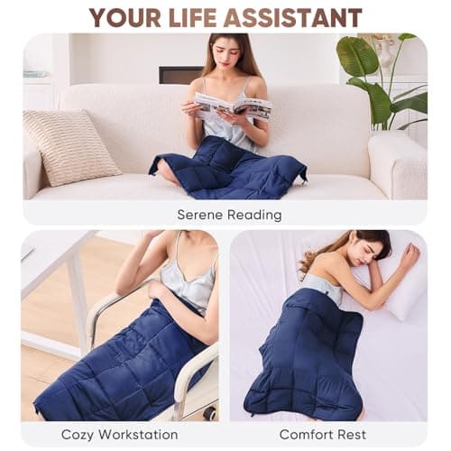 Weighted Lap Blanket for Adults 5lbs, 24"x29" Cooling Heavy Throw Blanket, Portable Travel Weighted Blankets, Soft Small Blankets Gift for Sleeping, Navy Blue 6