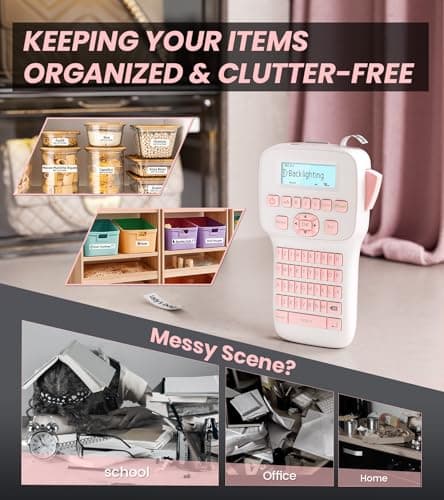 Vixic Pink Label Maker, Rechargeable Label Makers with Keyboard, Bluetooth Handheld Label Maker Machine with Backlit LM1600, Portable Labeler for Home Office Organization Kids School Items Gifts 8