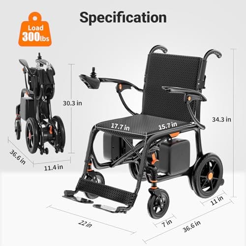 28lbs Ultralight 28 Miles Long Range 100% Carbon Fiber Travel Electric Wheelchairs for Adults, FreeWink Foldable Portable Electric Wheelchairs with 2 Lithium Batteries for All Terrain Airline Approved 9