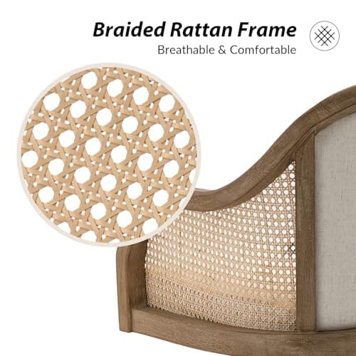 TINA'S HOME Rattan Desk Chair, Upholstered Home Office Chair with Armrest, Adjustable Swivel Rolling Height Computer Task Chair for Living Room Bedroom Study Room, Ivory 3