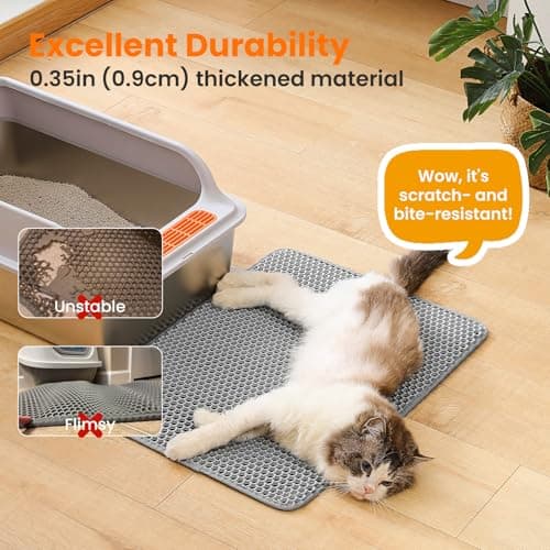 Petinstinct Cat Litter Mat, 24x18 Inches Large Double Layer Honeycomb Cat Litter Trapping Mat, Non Slip Waterproof Urine Proof Cat Litter Box Mat for Floor, Kitty Litter Rug, Cat Supplies, Gray 6